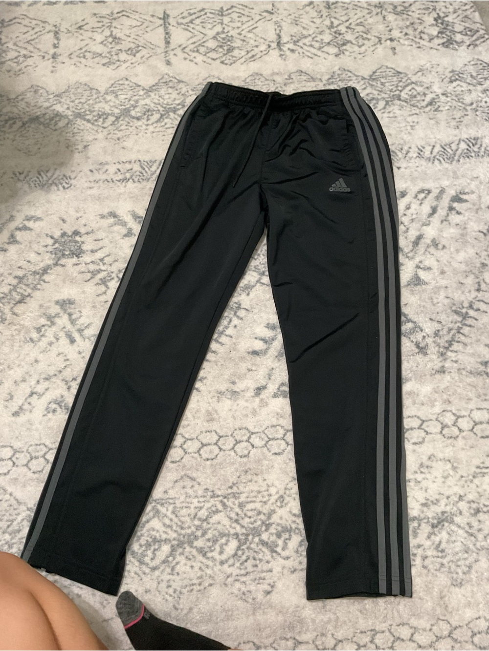 adidas Black Track Pants with Gray Side Stripes